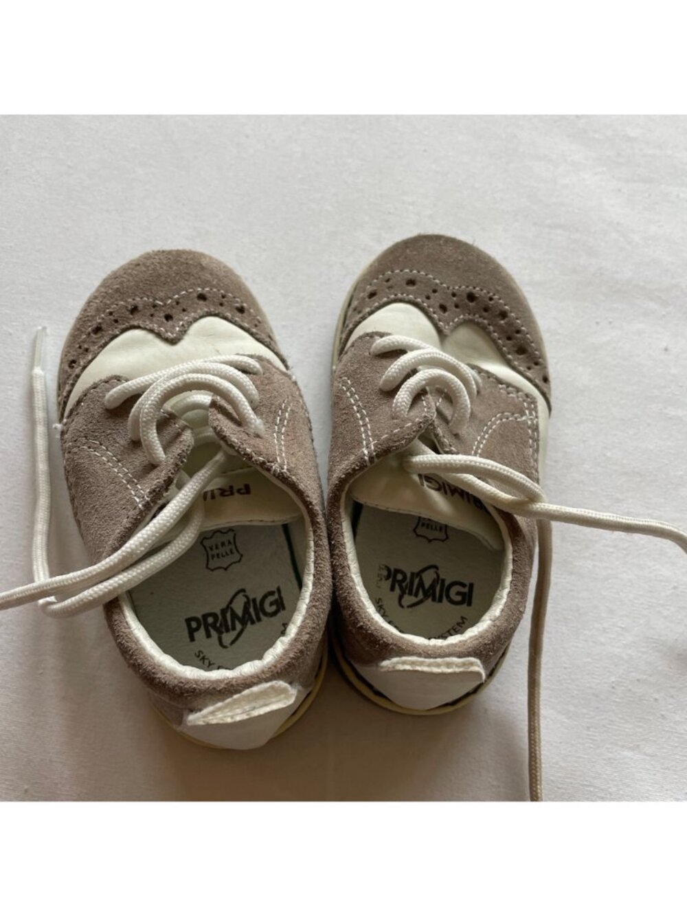 Primigi Infant Beige & White Leather Suede Wingtip Shoes Size EU 19 US 3.5 - Picture 8 of 11